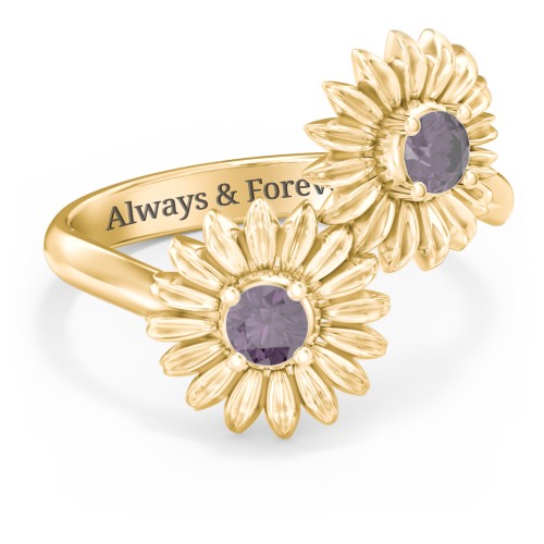 Sunflower Birthstone Bypass Ring – 9kt Yellow Gold with Alexandrite