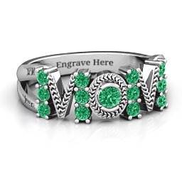 Split Shank Stone Filled MOM Ring in 925 Sterling Silver with Emerald