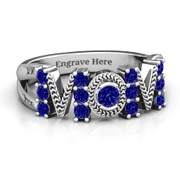 Split Shank Stone Filled MOM Ring in 925 Sterling Silver with Blue Sapphire