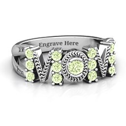 Split Shank Stone Filled MOM Ring in 925 Sterling Silver with Peridot