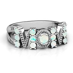 Split Shank Stone Filled MOM Ring in 925 Sterling Silver with Opal