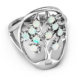 Oval Family Tree Ring in 925 Sterling Silver with Opal