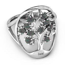 Oval Family Tree Ring in 925 Sterling Silver with Alexandrite