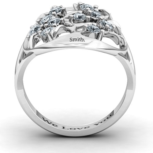 Oval Family Tree Ring – Sterling Silver with Cubic Zirconia