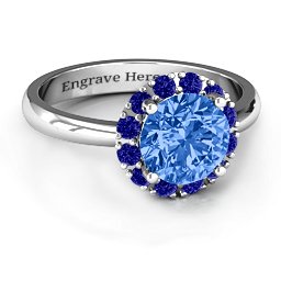 Victoria Single Halo Ring in 925 Sterling Silver with Fancy Blue Premium Zirconia and Blue Sapphire