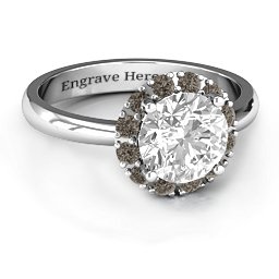 Victoria Single Halo Ring in 925 Sterling Silver with White Premium Zirconia and Smokey Quartz
