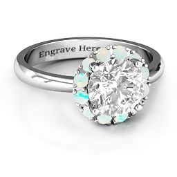Victoria Single Halo Ring in 925 Sterling Silver with White Premium Zirconia and Opal