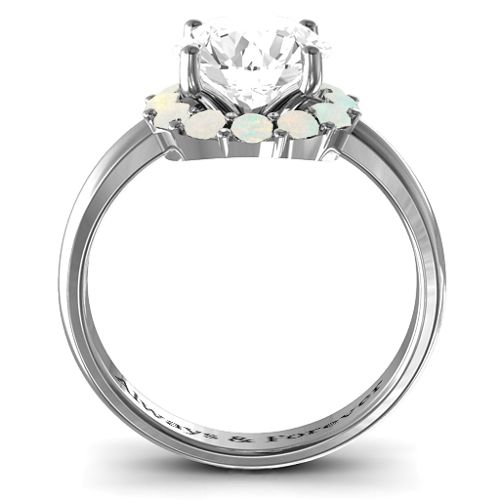 Victoria Single Halo Ring – Sterling Silver with White Premium Zirconia and Opal