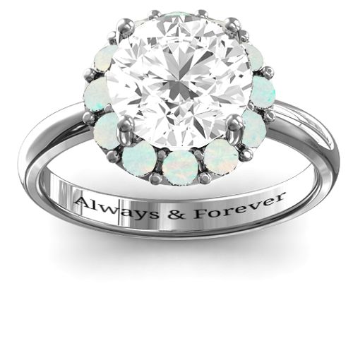 Victoria Single Halo Ring – Sterling Silver with White Premium Zirconia and Opal