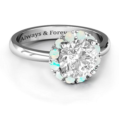 Victoria Single Halo Ring – Sterling Silver with White Premium Zirconia and Opal