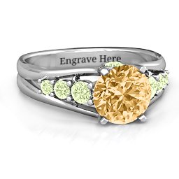 Radiant Love Ring with Collar Gems in 925 Sterling Silver with Fancy Yellow Premium Zirconia and Peridot