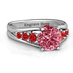 Radiant Love Ring with Collar Gems in 925 Sterling Silver with Red Premium Zirconia and Garnet