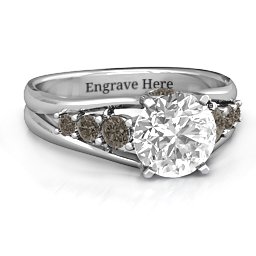 Radiant Love Ring with Collar Gems in 925 Sterling Silver with White Premium Zirconia and Smokey Quartz