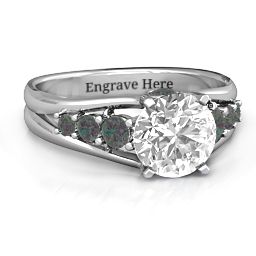 Radiant Love Ring with Collar Gems in 925 Sterling Silver with White Premium Zirconia and Alexandrite