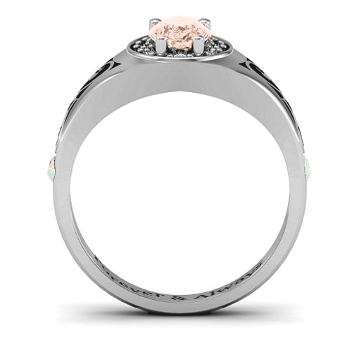 Aphrodite Ring with Side Gems – Sterling Silver with Morganite, White Premium Zirconia, and Opal