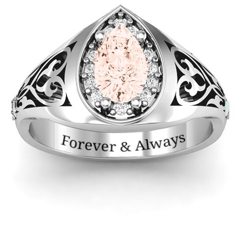 Aphrodite Ring with Side Gems – Sterling Silver with Morganite, White Premium Zirconia, and Opal
