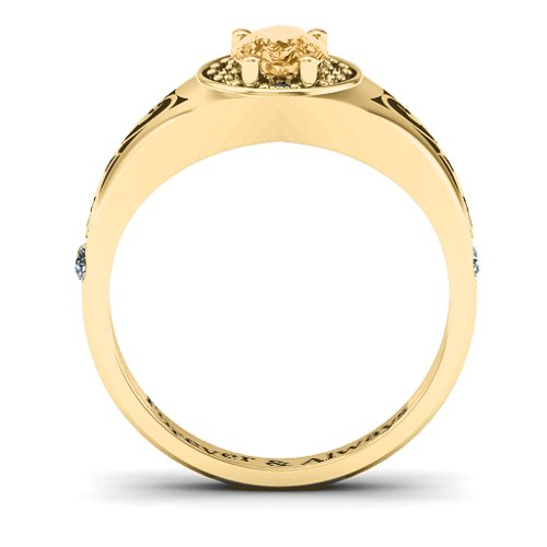 Aphrodite Ring with Side Gems – 9kt Yellow Gold with Fancy Yellow Premium Zirconia, Black Premium Zirconia, and Cubic Zirconia