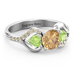 Hearts United Gemstone Ring with Accents