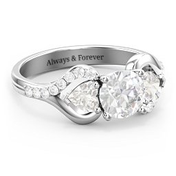 Hearts United Gemstone Ring with Accents in 925 Sterling Silver with White Premium Zirconia and Cubic Zirconia