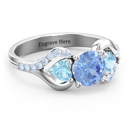 Hearts United Gemstone Ring with Accents in 925 Sterling Silver with Fancy Blue Premium Zirconia and Blue Topaz