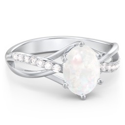 Oval Cut Gemstone Ring with Twisted Band and Accents
