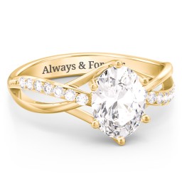 Oval Cut Gemstone Ring with Twisted Band and Accents in 18K Gold Plated Silver with White Premium Zirconia