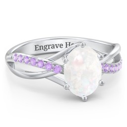 Oval Cut Gemstone Ring with Twisted Band and Accents