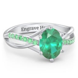 Oval Cut Gemstone Ring with Twisted Band and Accents