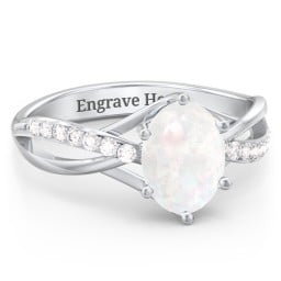 Oval Cut Gemstone Ring with Twisted Band and Accents