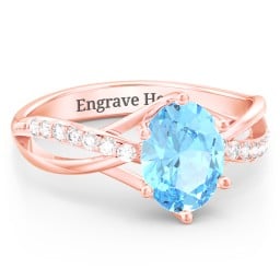 Oval Cut Gemstone Ring with Twisted Band and Accents