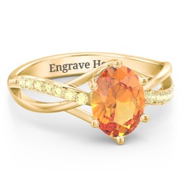 Oval Cut Gemstone Ring with Twisted Band and Accents