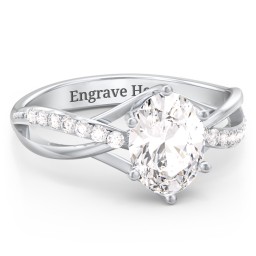 Oval Cut Gemstone Ring with Twisted Band and Accents in 925 Sterling Silver with White Premium Zirconia