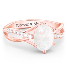 Oval Cut Gemstone Ring with Twisted Band and Accents