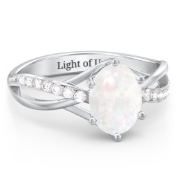 Oval Cut Gemstone Ring with Twisted Band and Accents