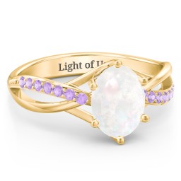 Oval Cut Gemstone Ring with Twisted Band and Accents