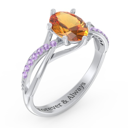 Oval Cut Gemstone Ring with Twisted Band and Accents