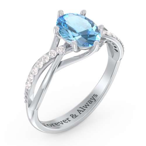 Oval Cut Gemstone Ring with Twisted Band and Accents