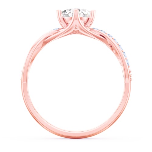 Oval Cut Gemstone Ring with Twisted Band and Accents – 9kt Rose Gold with White Premium Zirconia and Fancy Blue Premium Zirconia