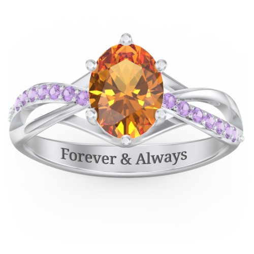 Oval Cut Gemstone Ring with Twisted Band and Accents