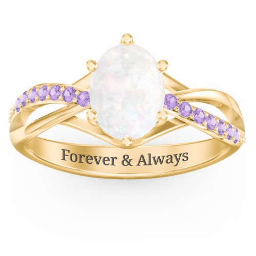 Oval Cut Gemstone Ring with Twisted Band and Accents