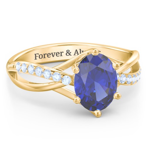 Oval Cut Gemstone Ring with Twisted Band and Accents