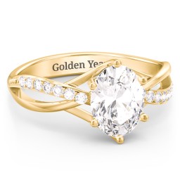 Oval Cut Gemstone Ring with Twisted Band and Accents in 18K Gold Plated Silver with White Premium Zirconia