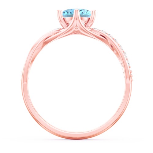 Oval Cut Gemstone Ring with Twisted Band and Accents – 9kt Rose Gold with Blue Topaz and White Premium Zirconia