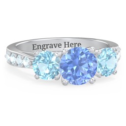 Majestic 3 Stone Eternity Ring with Accents in 925 Sterling Silver with Fancy Blue Premium Zirconia and Blue Topaz