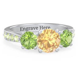 Majestic 3 Stone Eternity Ring with Accents in 925 Sterling Silver with Fancy Yellow Premium Zirconia and Peridot