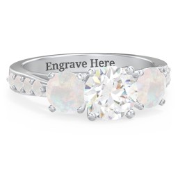 Majestic 3 Stone Eternity Ring with Accents in 925 Sterling Silver with White Premium Zirconia and Opal