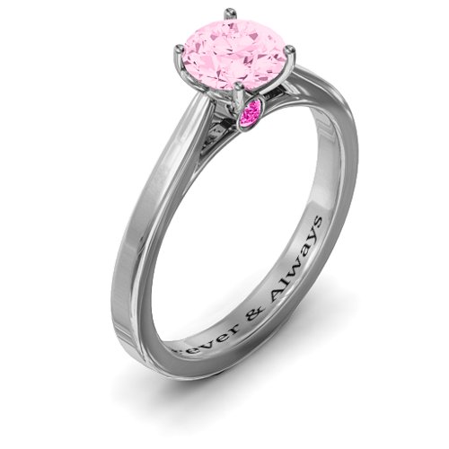 Royal Tulip Ring with Bezel Collar Stone – Sterling Silver with Fancy Pink Premium Zirconia and Pink Tourmaline
