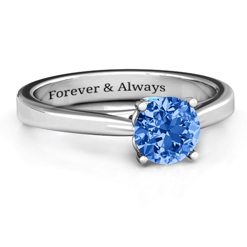 Royal Tulip Ring with Bezel Collar Stone – Sterling Silver with Fancy Blue Premium Zirconia and Blue Topaz