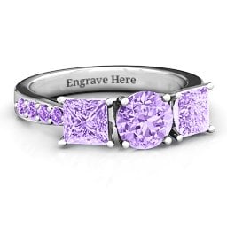 Majestic Round & Princess 3 Stone Ring with Accents