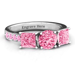 Majestic Round & Princess 3 Stone Ring with Accents